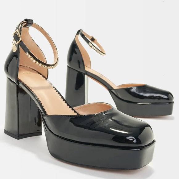 Franci Gem-embellished Leather Platform Heels In Black